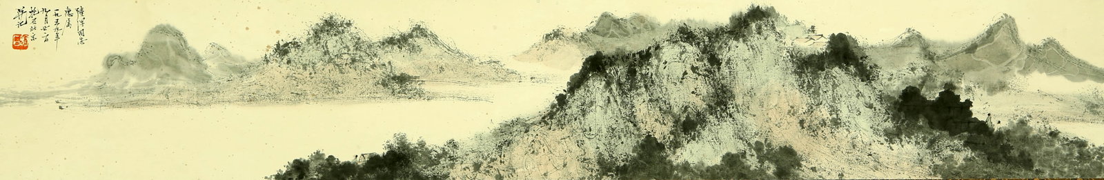 Fu Baoshi landscape: 20by130 colored paper lens
