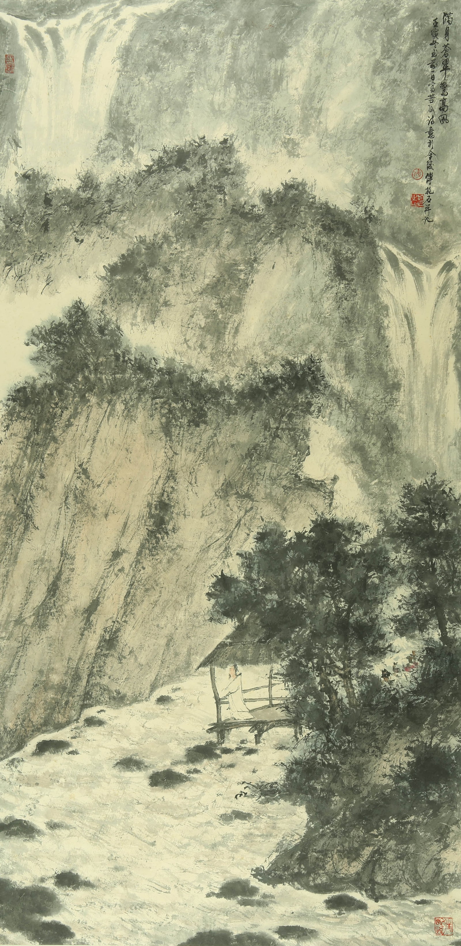 Fu Baoshi is full of green and high winds.: 141by69 colored paper vertical shaft