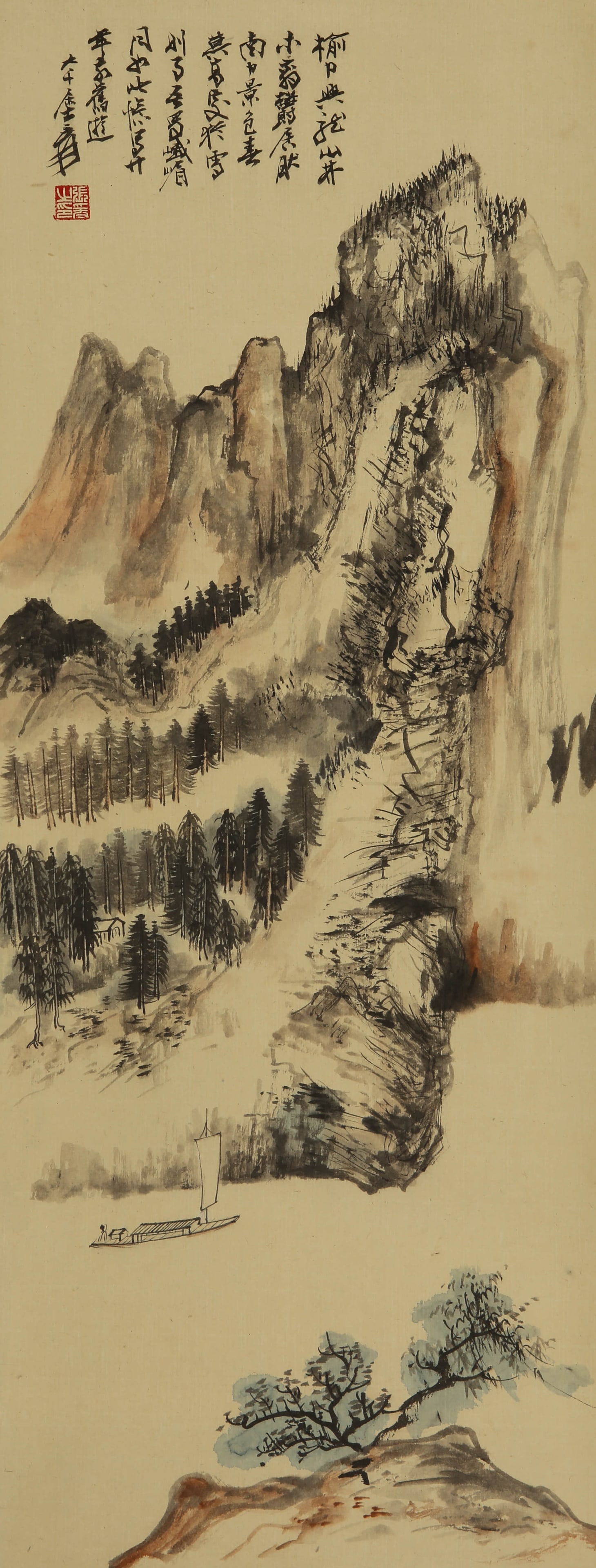Zhang Daqian's boating map: 69by26 colored paper vertical shaft
