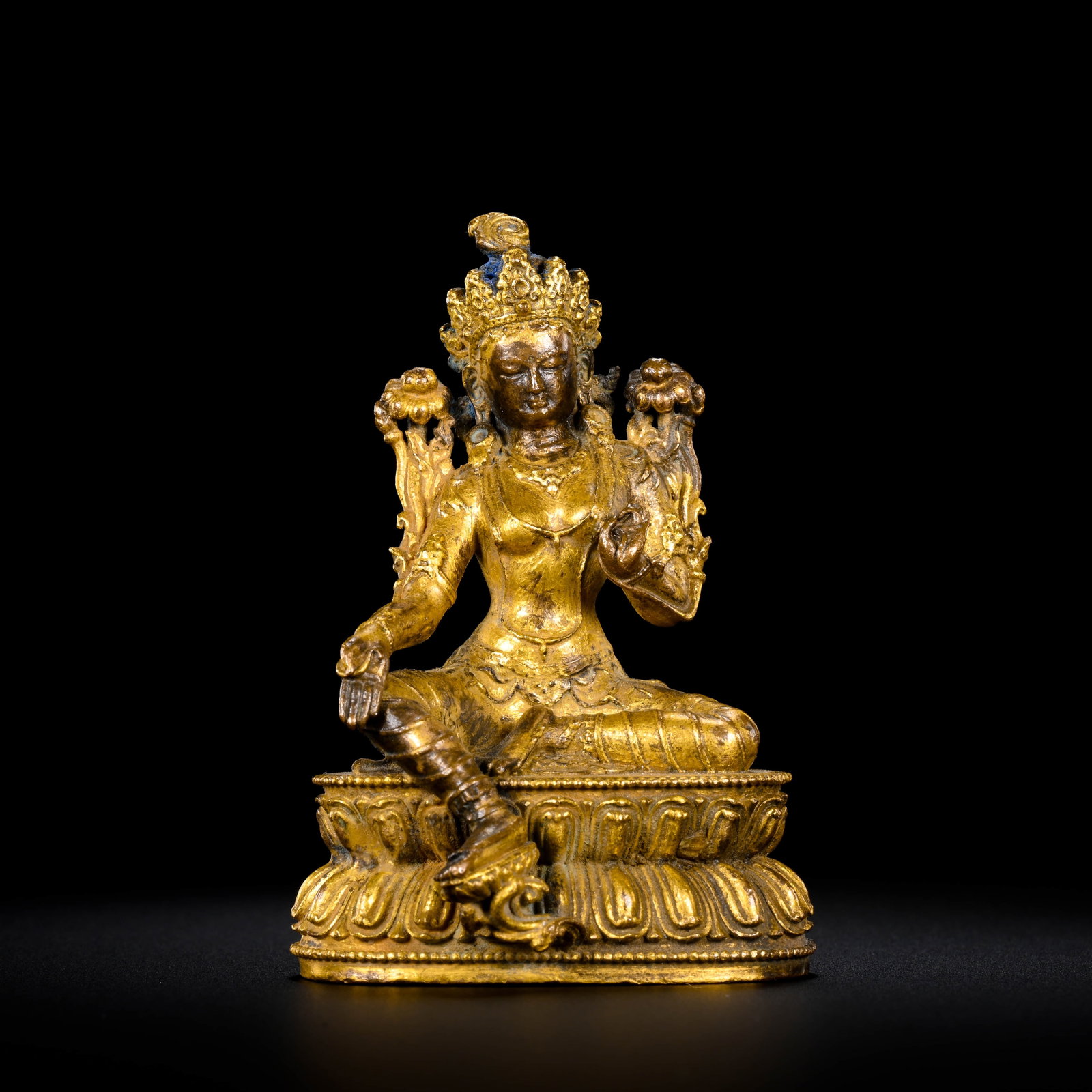 Silver-plated Green Tara Sitting Statue: L:4cm W:3.5cm H:6.5cm WT:80g