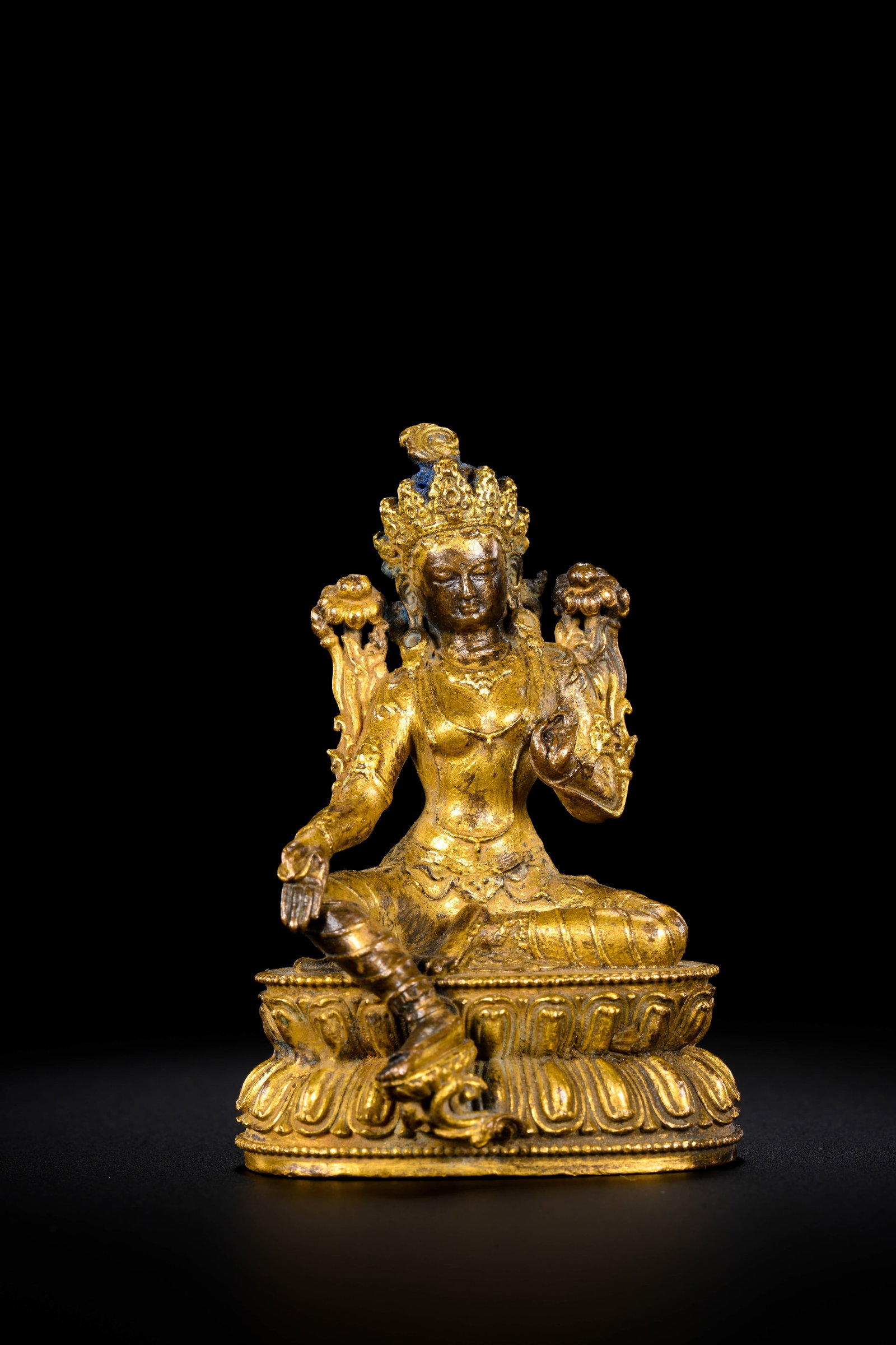 Silver-plated Green Tara Sitting Statue - 2