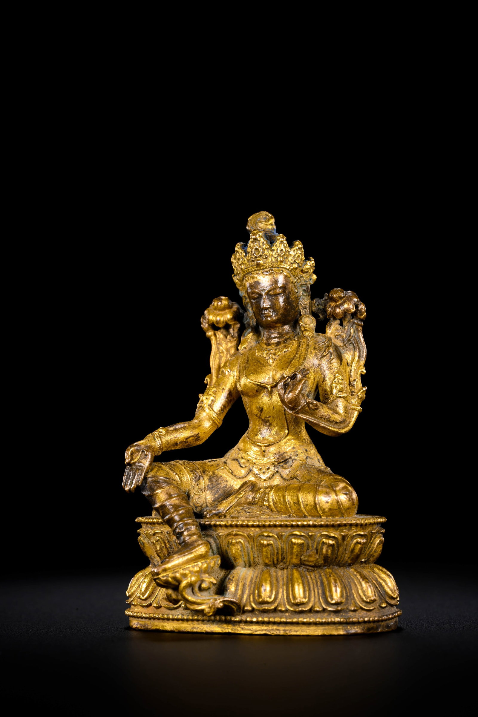 Silver-plated Green Tara Sitting Statue - 5