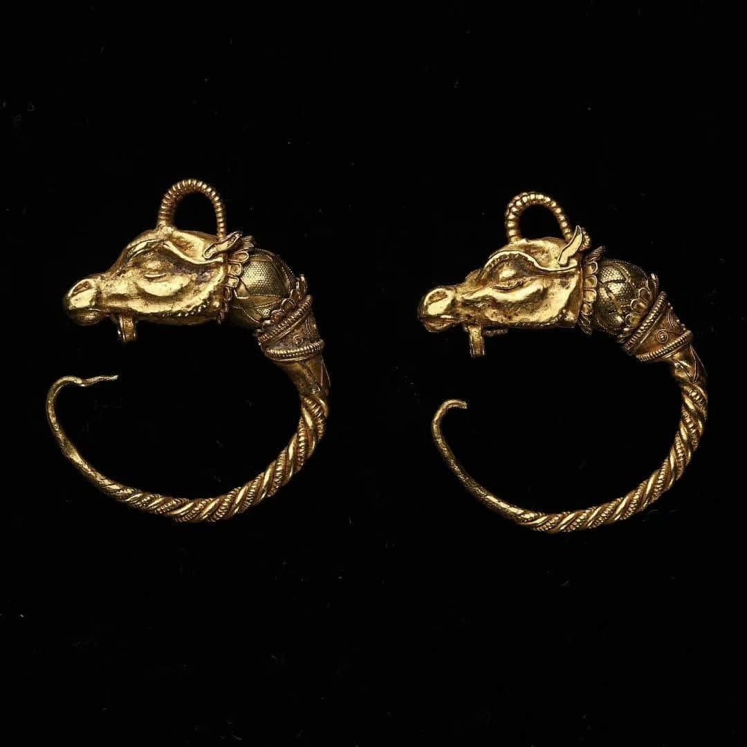 Feilong gold earrings Ancient Roman times: Feilong gold earringsAncient Roman times(753 BC-476 AD)Length 30, width 23 and weight 9.6 grams
