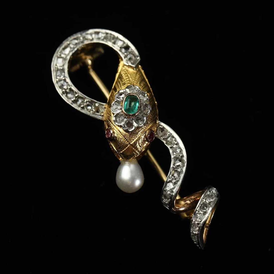 Edwardian period (1901-1910) Two-color Dolly snake brooch pendant (1 of 6)