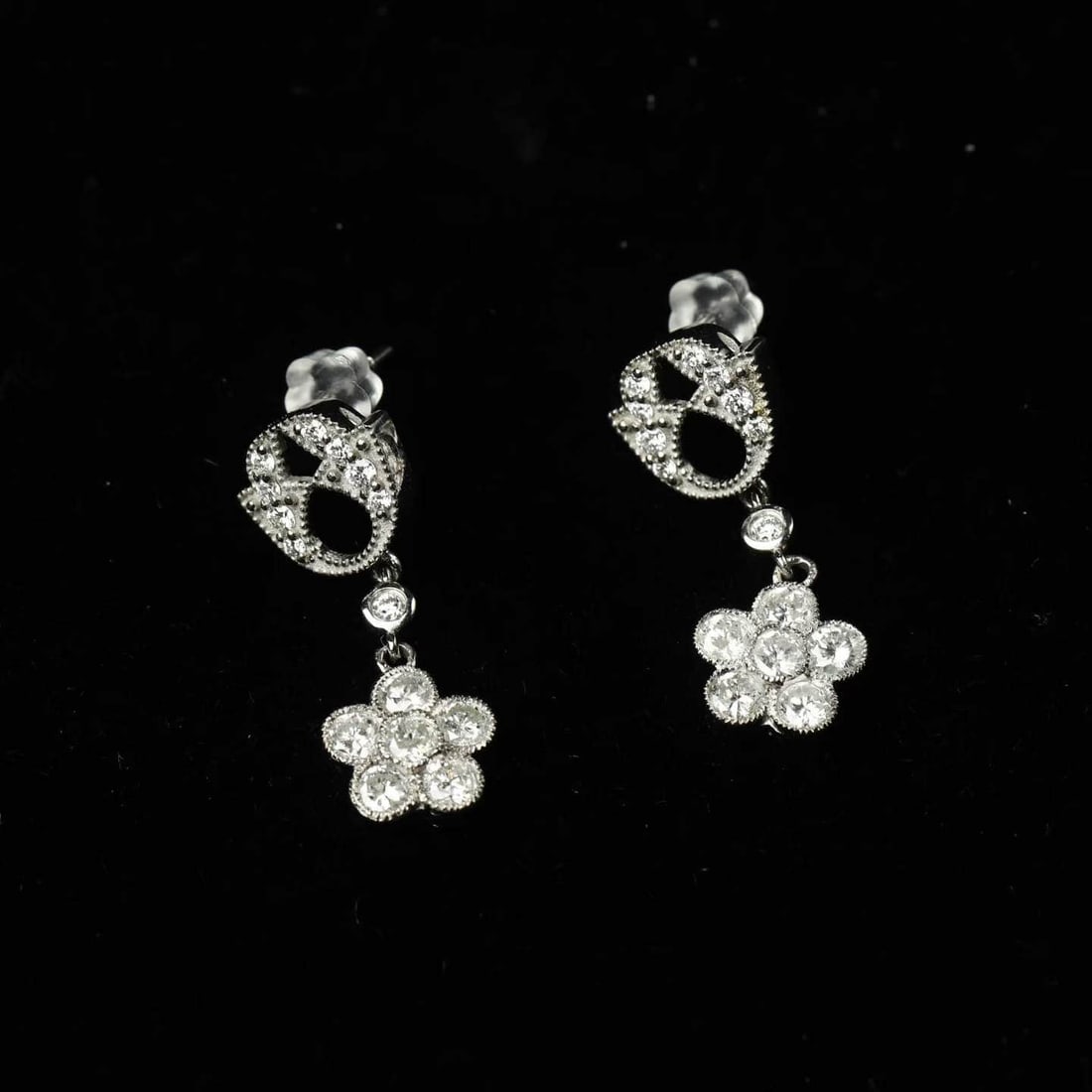 Platinum diamond flower earrings (1 of 9)