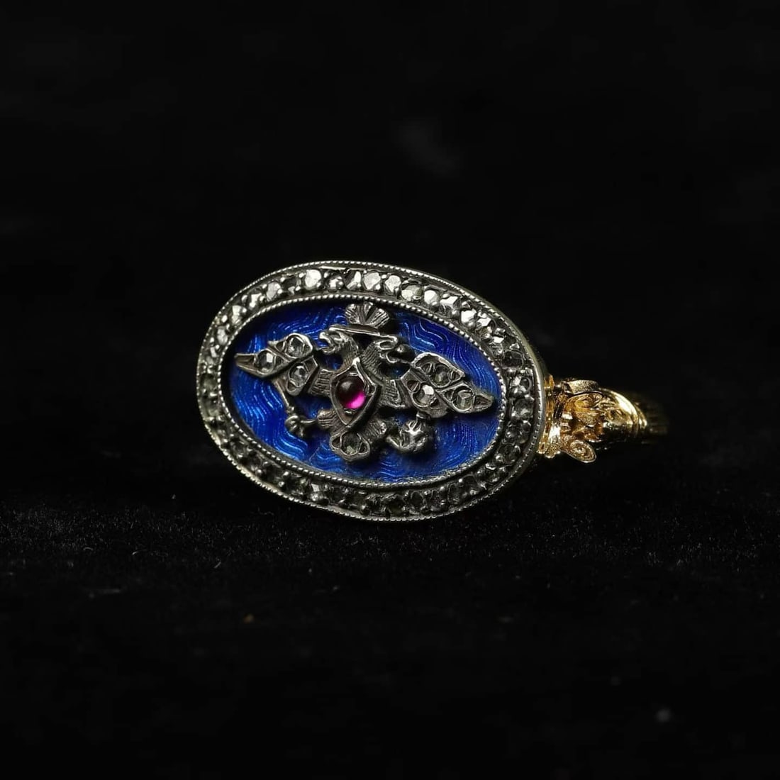 Faberge double-headed eagle enamel cufflinks changed into rings in the Art Nouveau period. (1 of 9)