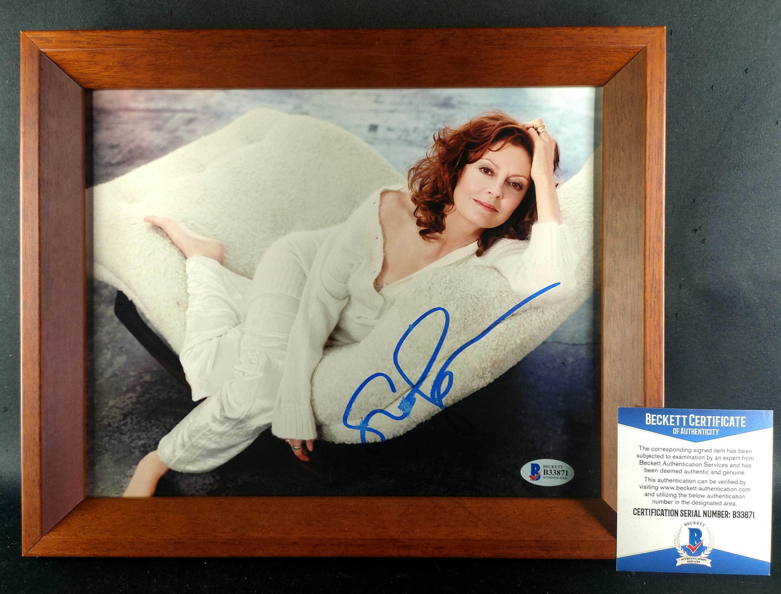 Susan sarandon's . Photo of "The 68th Oscar Winner"-Identification by -Beckett(BAS): Susan sarandon's . photo of "the winner of the 68th Oscar" (the photo is about 10 inches, with a frame attached). The collection is. by susan sarandon. The overall appearance is good, and the handwrit