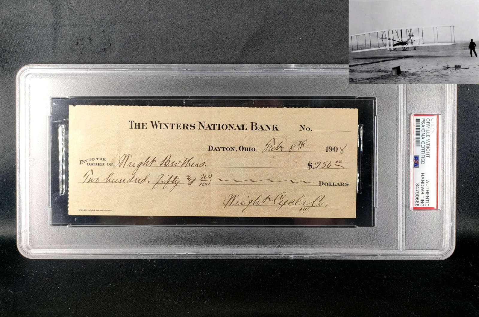 Orville Wright, the "Wright Brothers", a cheque in 1908, which was authenticated and sealed by (1 of 4)