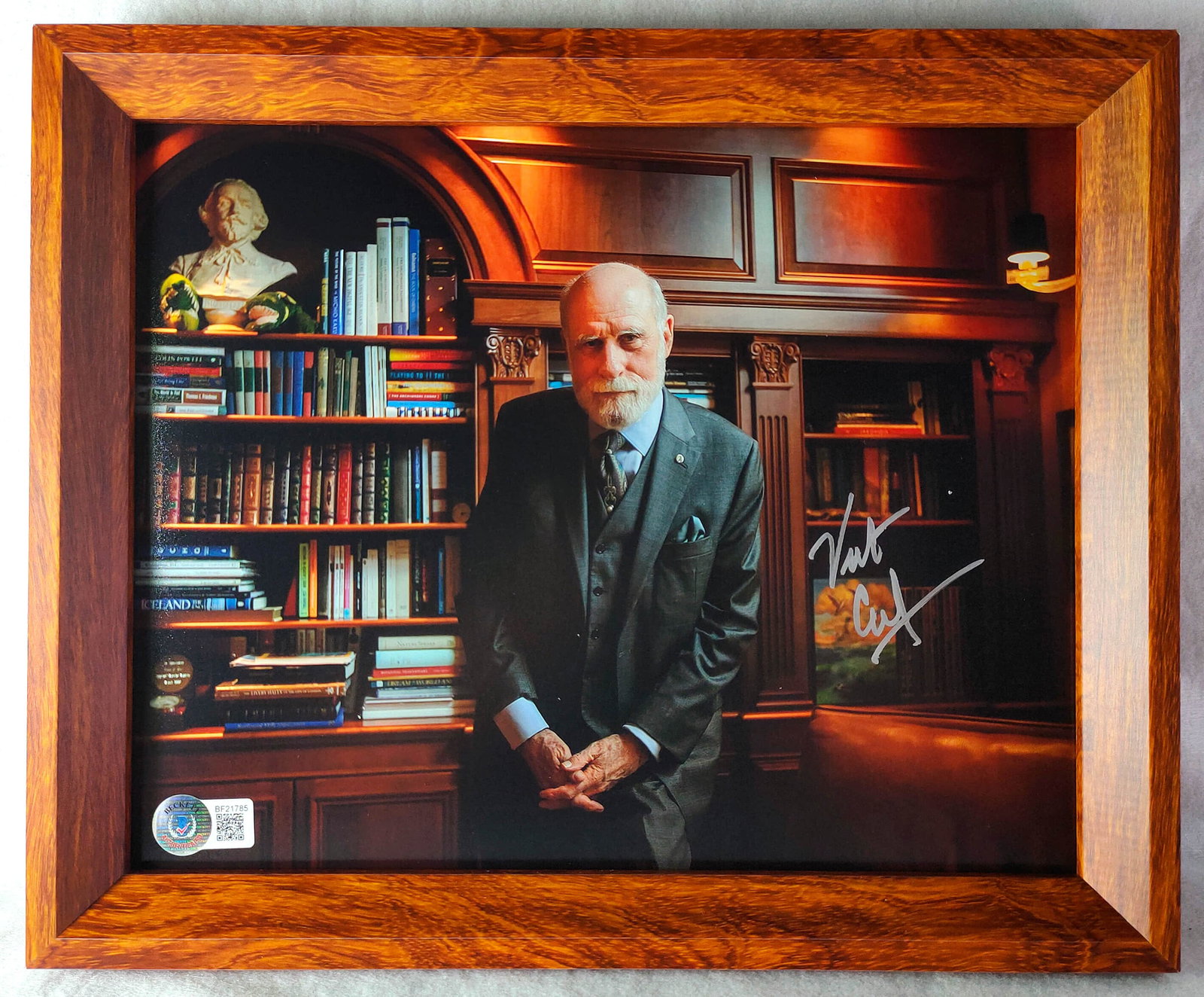 Vint cerf's . Photo of "Father of the Internet" -Beckett(BAS) Identification: The. photo of vint cerf, the father of the Internet (the photo is about 10 inches, with a frame attached). The photo is a bust portrait of vint cerf, by him. The overall frame of the collection is abo