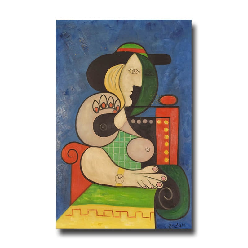 In the style of Pablo PicassoWoman with a Watch Oil on canvas: 92*60 In the style of" works are works by an unknown creator whose style is strongly under the influence of the style of the named master artist