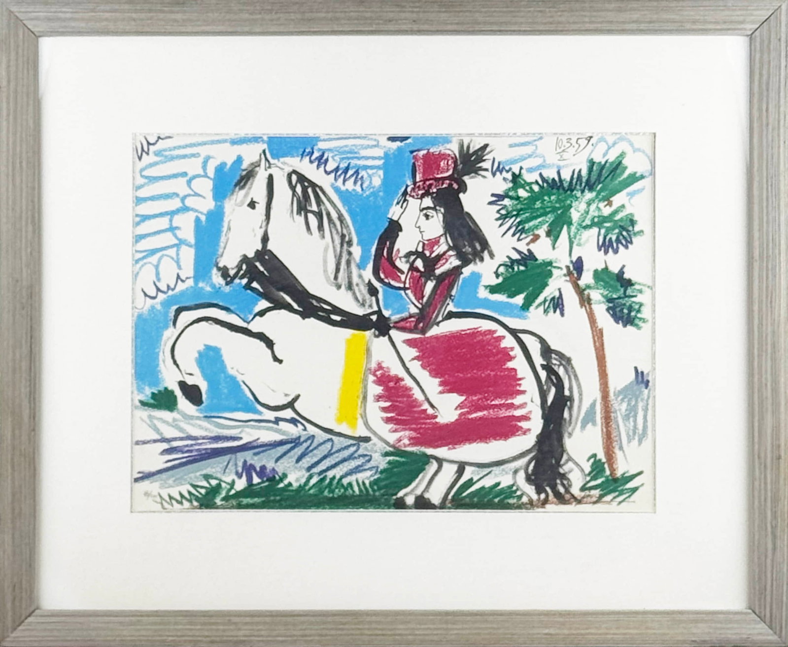 In the style of Pablo picasso Jacqueline on Horseback: 26 x 36 cm In the style of" works are works by an unknown creator whose style is strongly under the influence of the style of the named master artist