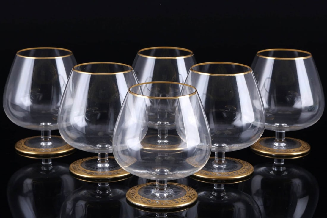 These six French Royal St. Louis "Golden English Thistle" series gold-painted crystal brandy (1 of 20)