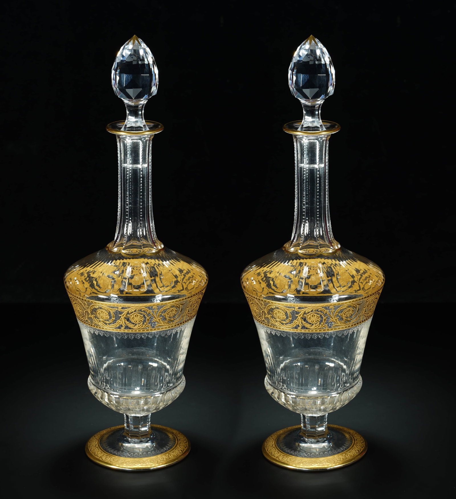 These two covered wine bottles of Louis XVI-style French Royal Saint Louis Crystal "Golden English (1 of 20)