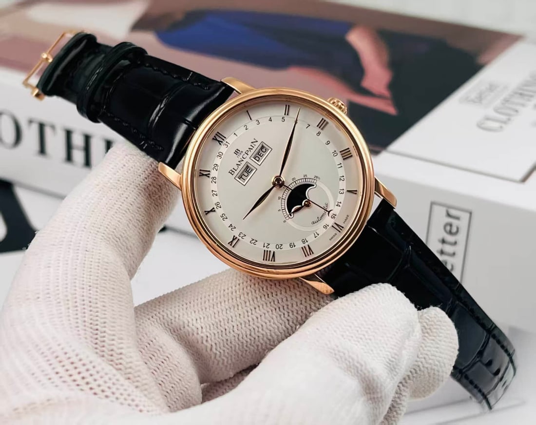 Blancpain. Classic Series 6263-3642-55A Men's Automatic Mechanical Watch: Blancpain. Classic Series 6263-3642-55A Men's Automatic Mechanical Watch 37.6mm ND 18K Rose Gold Case White Dial Full Calendar Moon Phase Function Power Reserve 100 Hours Sapphire Watch Mirror Protect