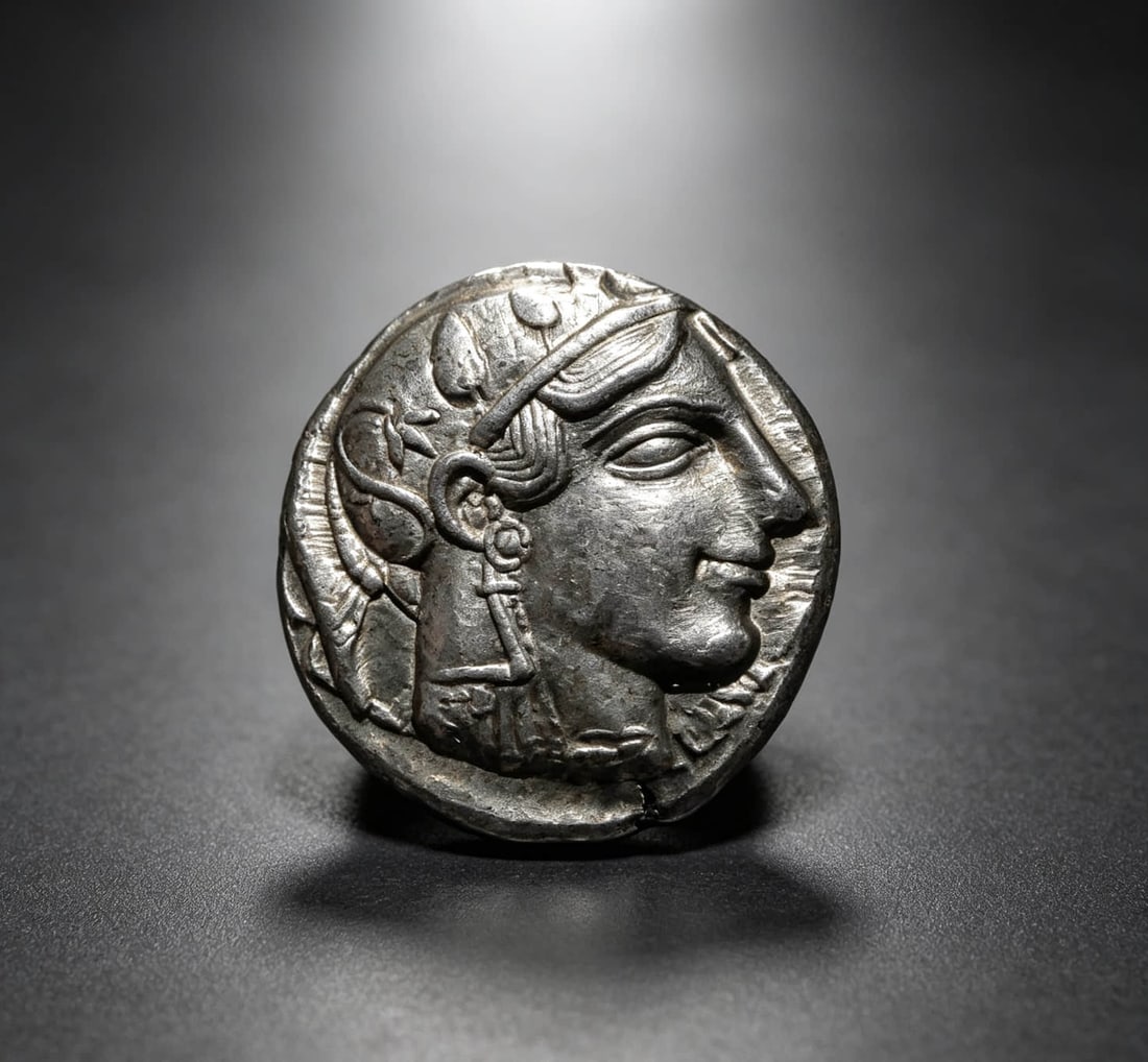 Athens owl four drachma silver coins: "Issued by Athens city-states in Attica, ancient Greece, about 459-449 BC.On the front, it is the head of the goddess Athena on the right, wearing an Attica helmet decorated with palm scrolls and oliv