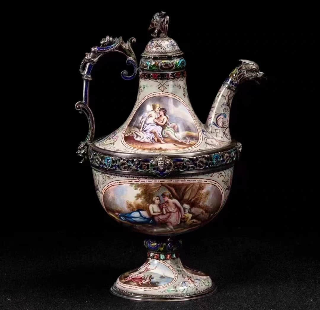 Collection-level Austria-Hungary Empire Austria Royal Vienna Silver Fetus Hand-painted Enamel Wine (1 of 5)