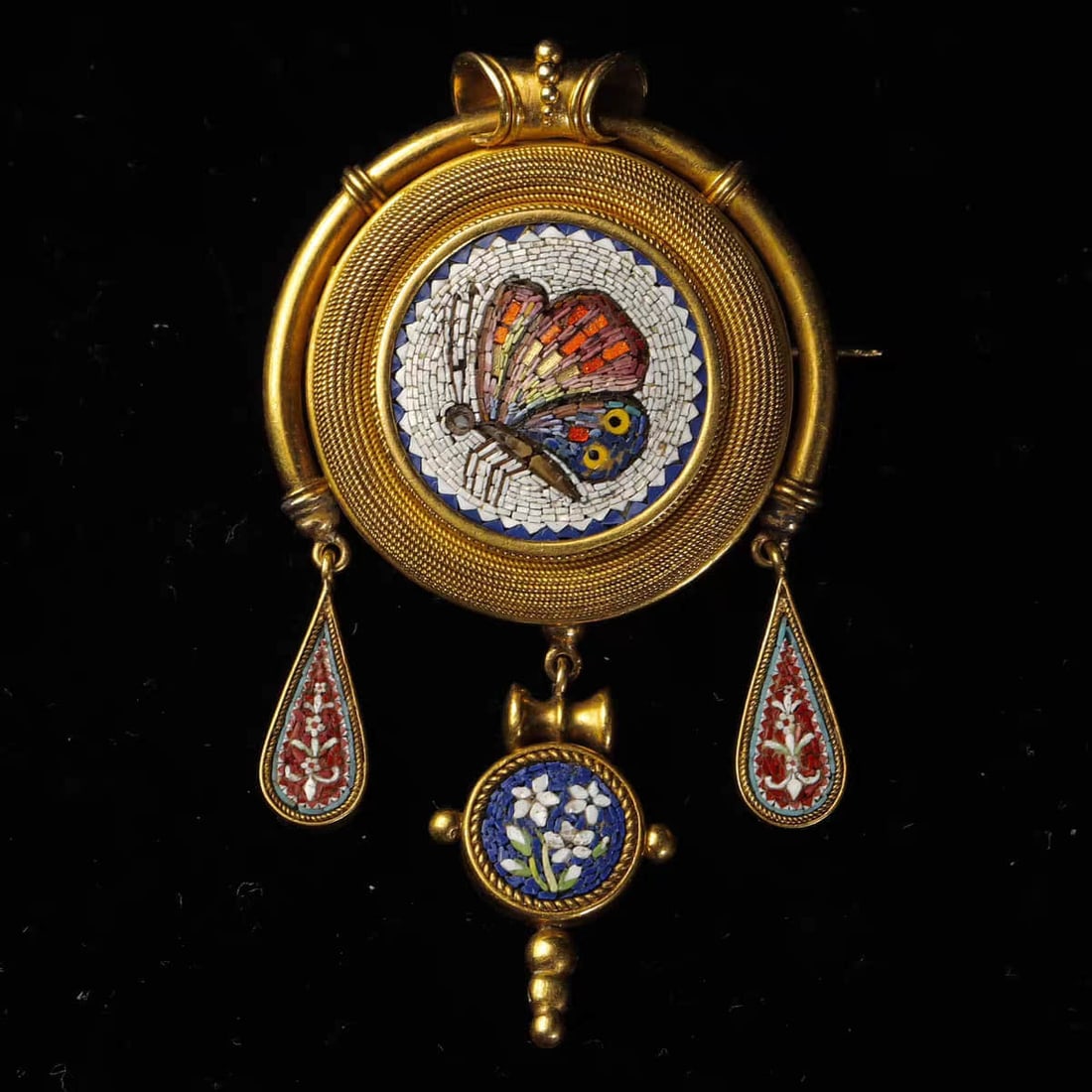 Victorian 22K gold Etruscan Italian gold mosaic butterfly brooch pendant (1 of 5)
