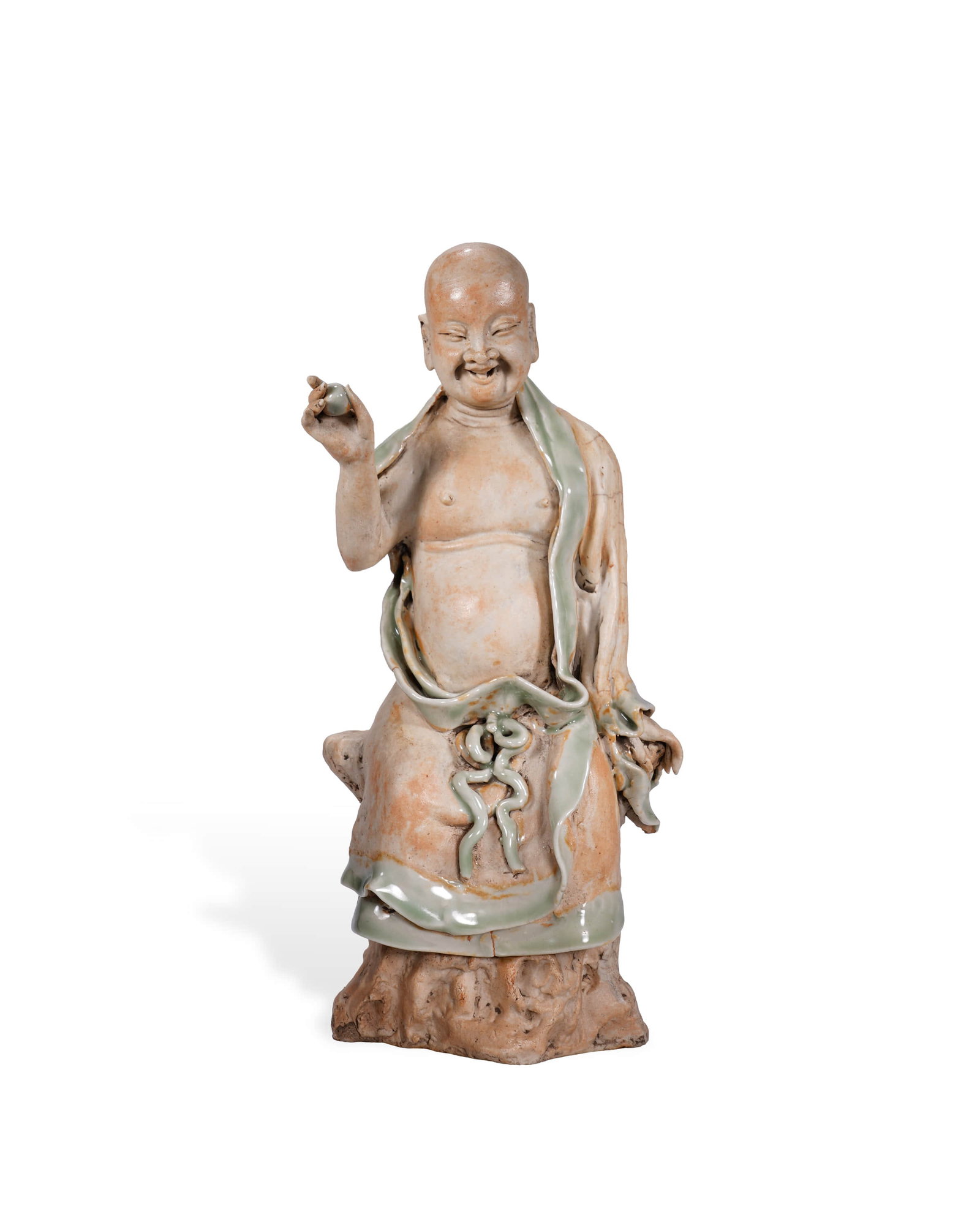 Statue of Lohan Holding Beads in Song Longquan Kiln: L:12.2cm H:26.5cm