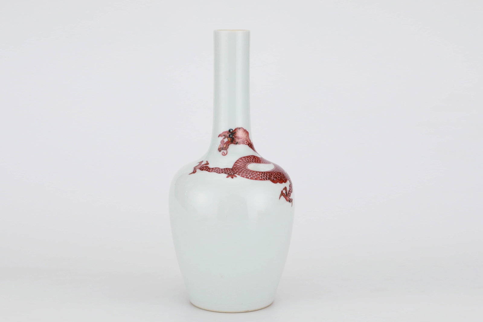 Long-necked bottle with red cloud dragon pattern in clear glaze - 2