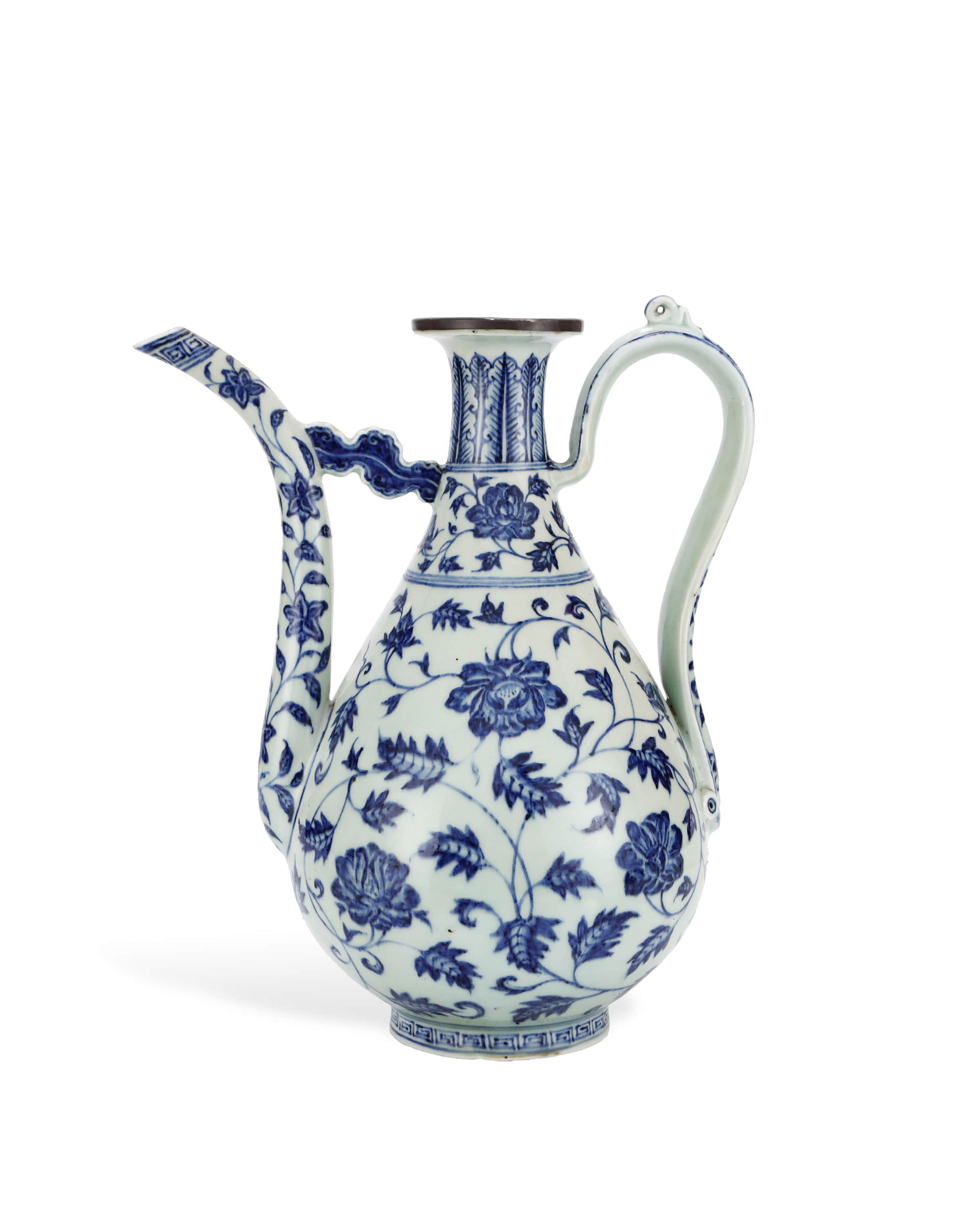 Ming Yongle Blue-and-white Peony-patterned Holding Pot with Twisted Branches: H:32cm L:26.5cm