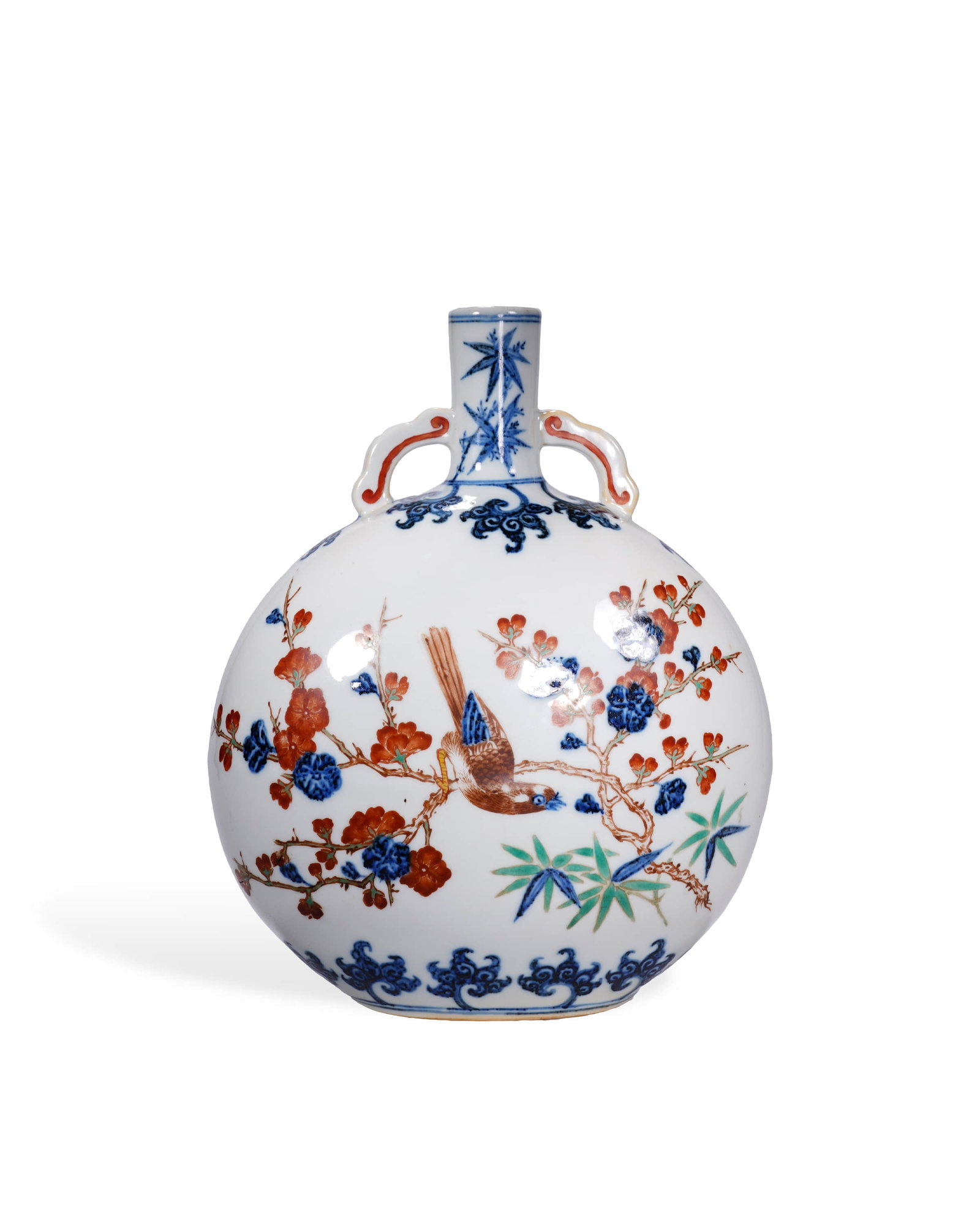 Qingganlong blue and white colorful beaming Hua Niaowen holding the moon bottle (1 of 4)