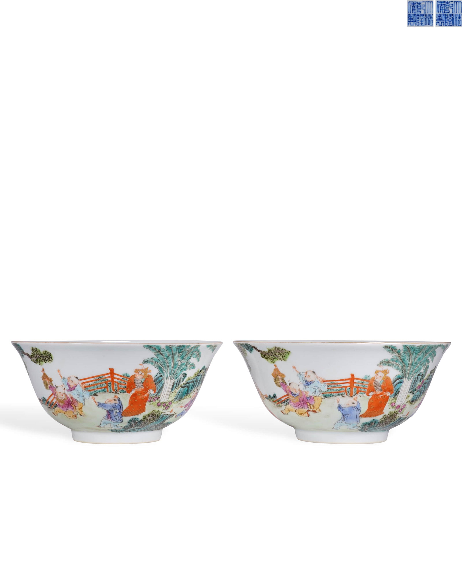 Qing Daoguang Pastel Character Story Picture Bowl Pair (1 of 5)