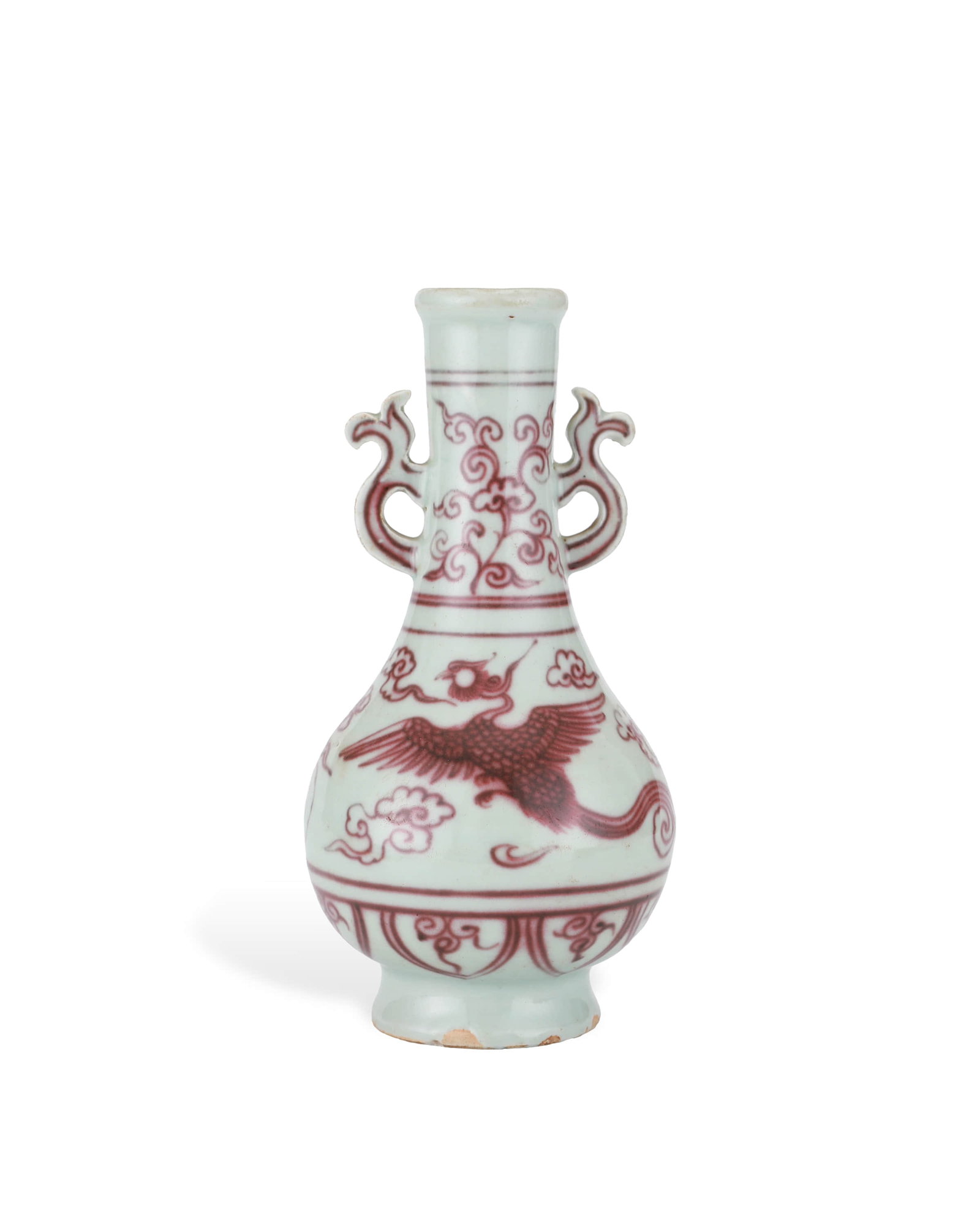 Ear bottle with red cloud and phoenix pattern in bright glaze: H:20.7cm W??10.3cm