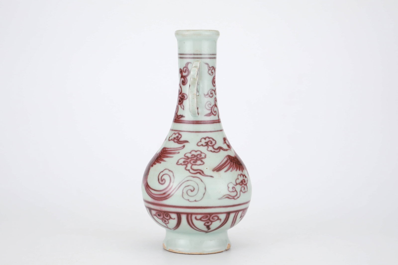 Ear bottle with red cloud and phoenix pattern in bright glaze - 3