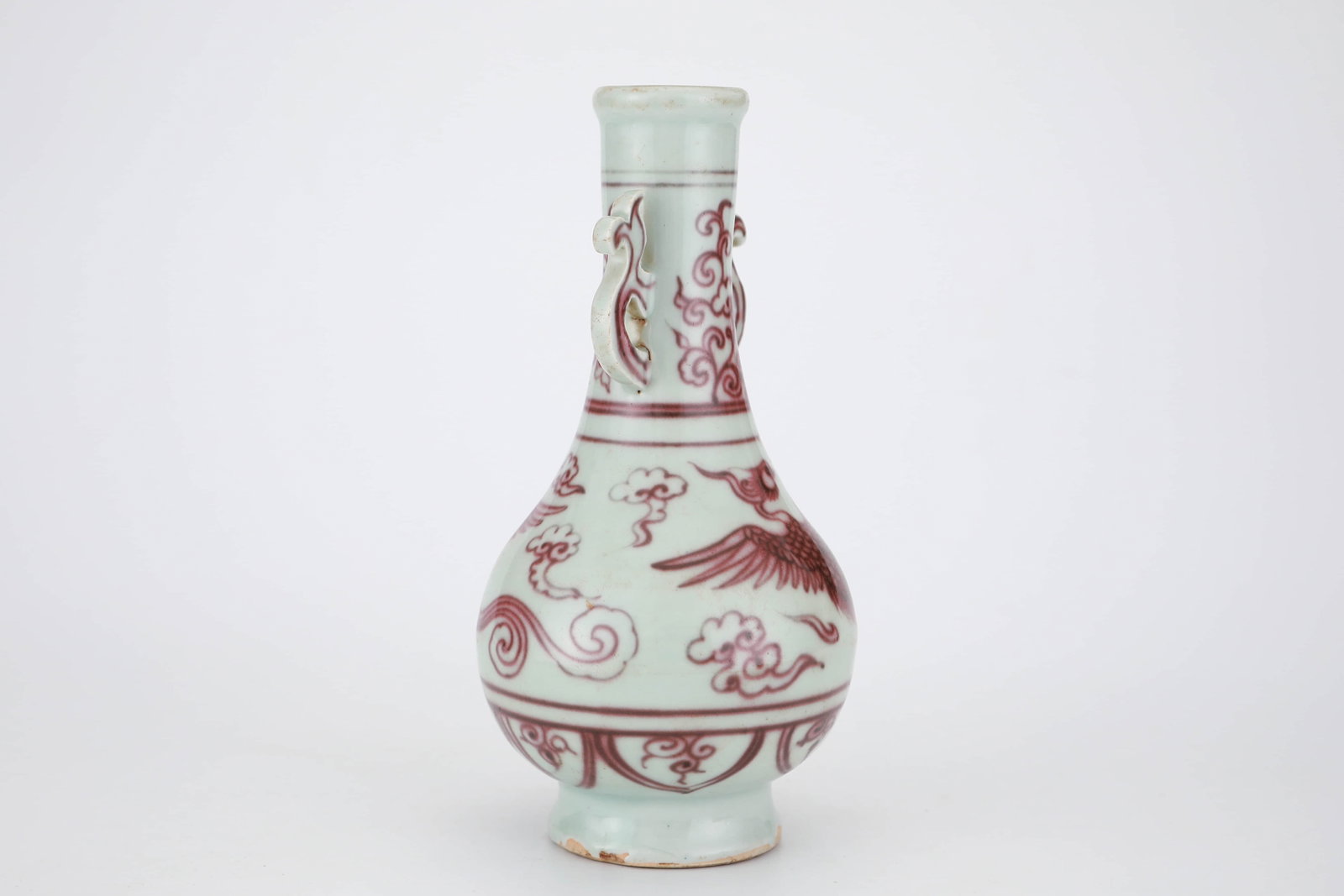 Ear bottle with red cloud and phoenix pattern in bright glaze - 5