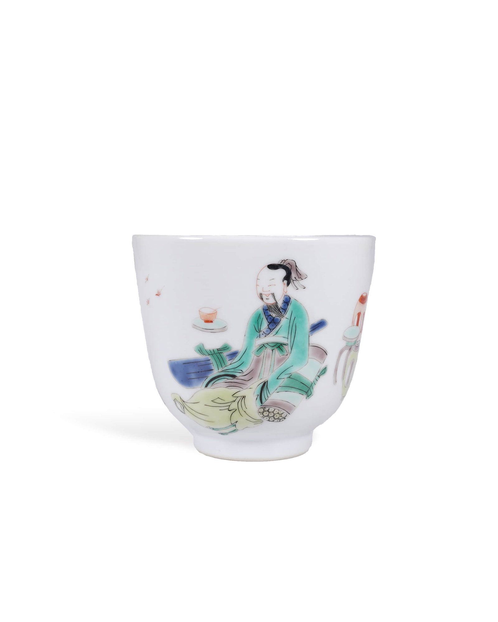 Qing Kangxi multicolored figure cup: D:8cm H:7cm