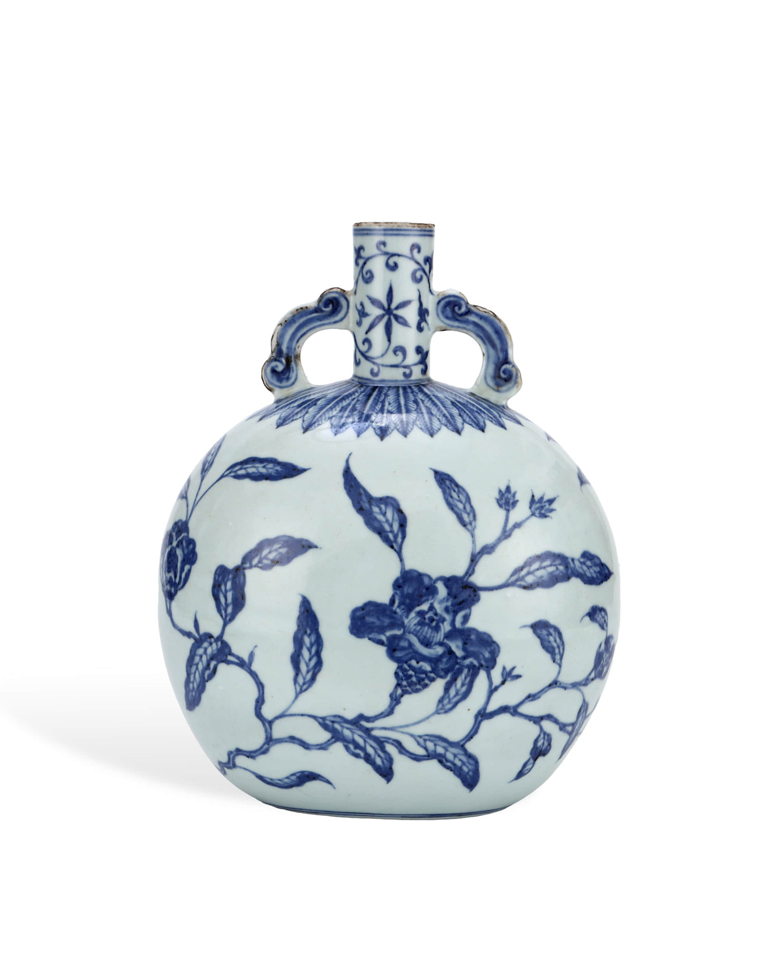 Ming Yongle blue-and-white flower-patterned moon-holding bottle with broken branches: H:28cm L:21.8cm