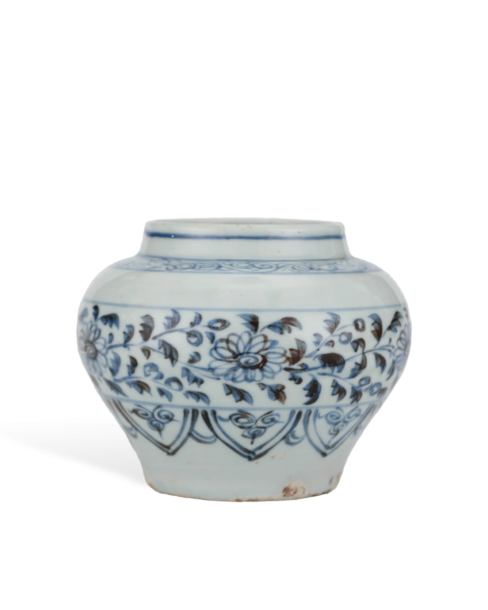 Yuan blue and white flower pattern jar with bound branches: H:11cm W??13.8cm