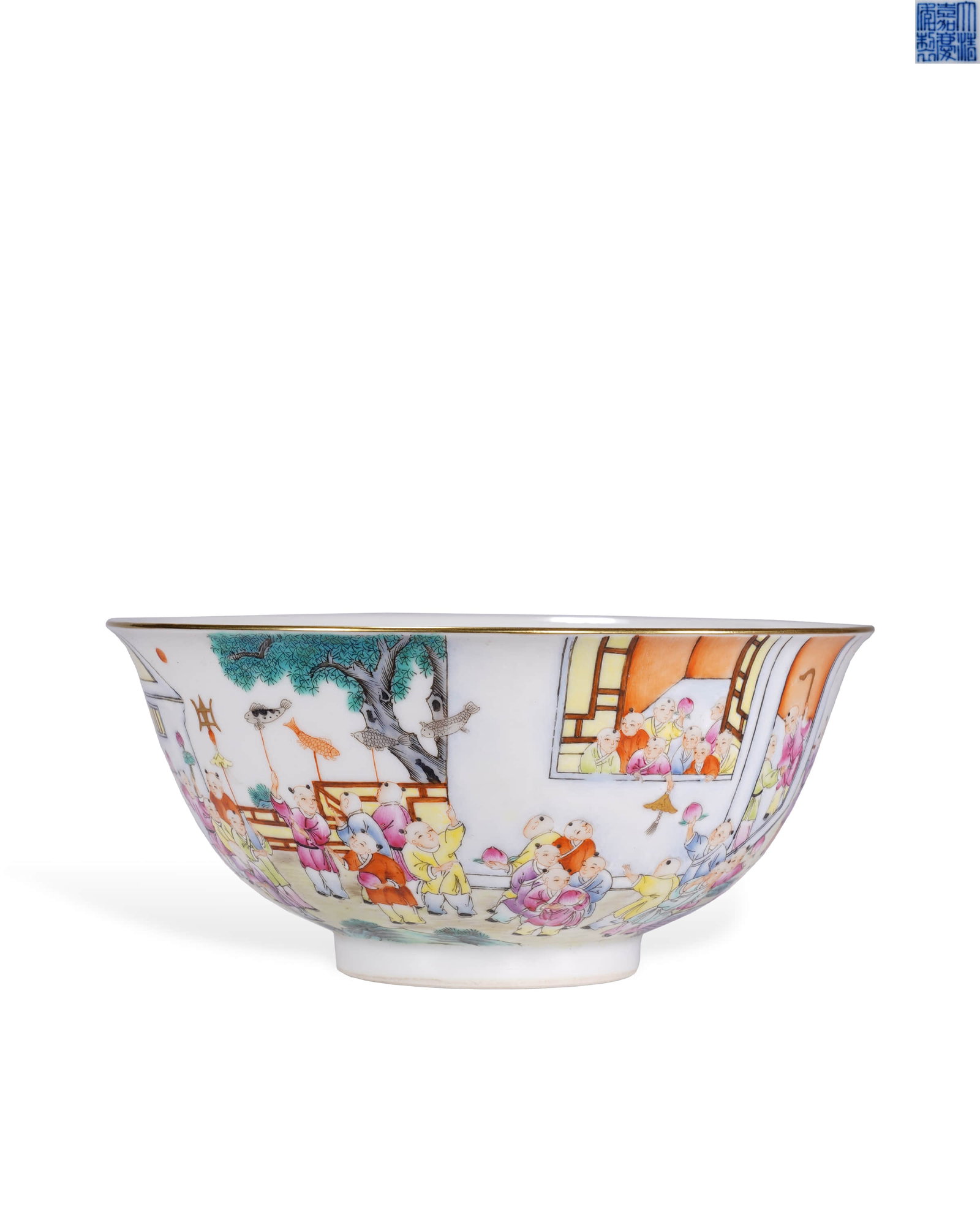 Qing Jia Qing famille rose Bai Zi Tu Wan: L:15cm H:7cm