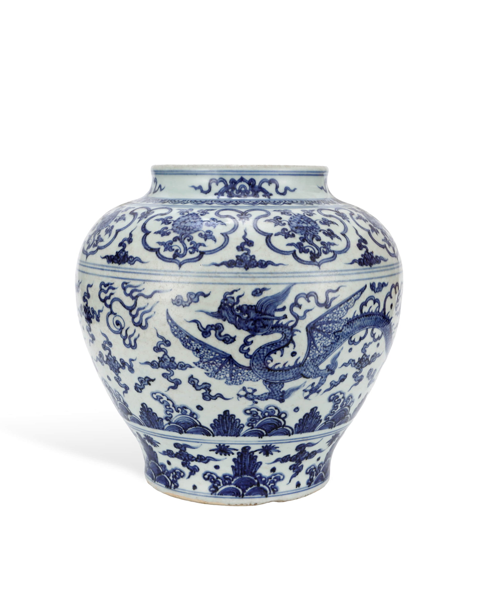 Ming Xuande blue and white sea wing dragon jar: H:33.2cm L:33.5cm