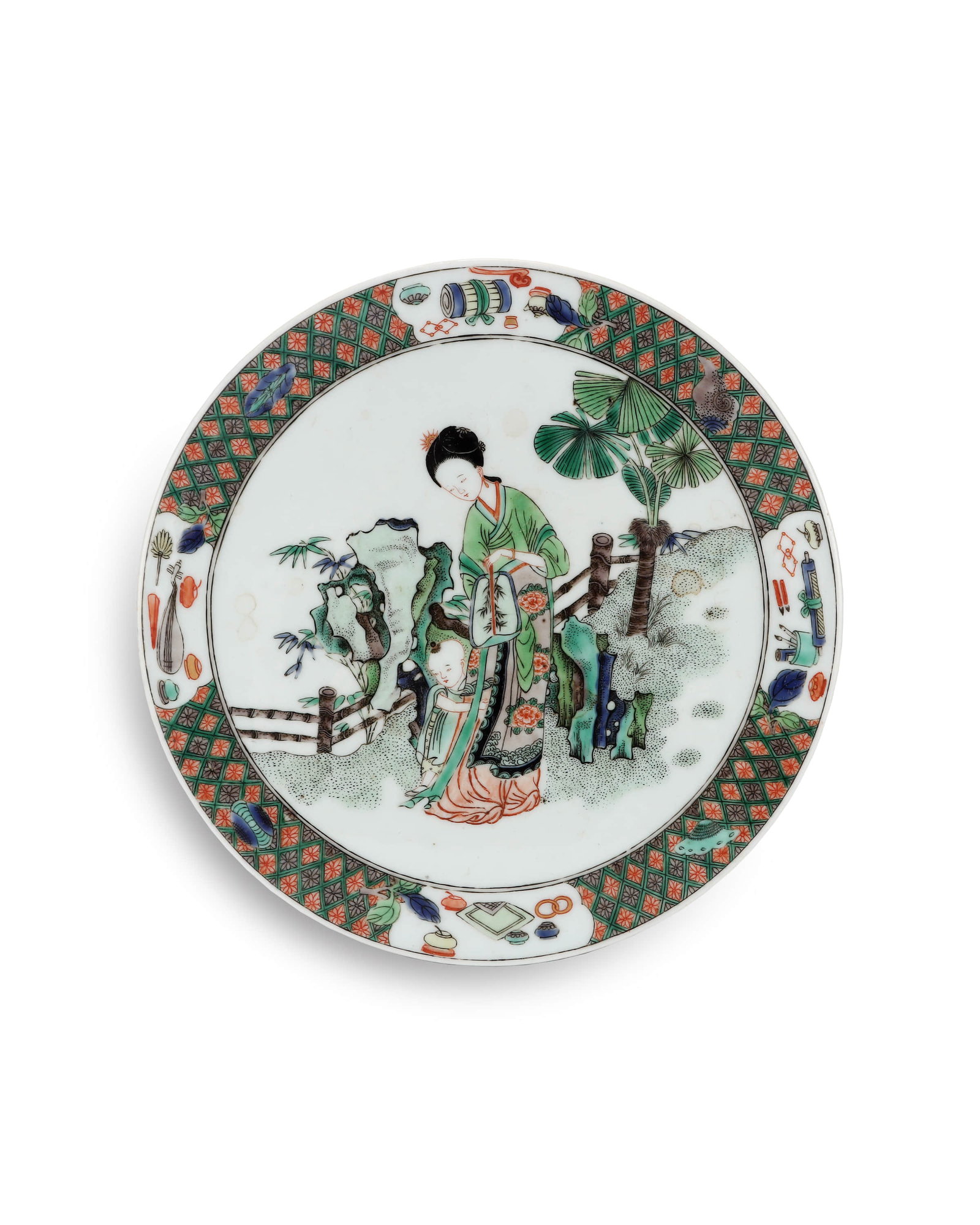 Picture disk of colorful courtyard godson in Kangxi of Qing Dynasty: L:23cm