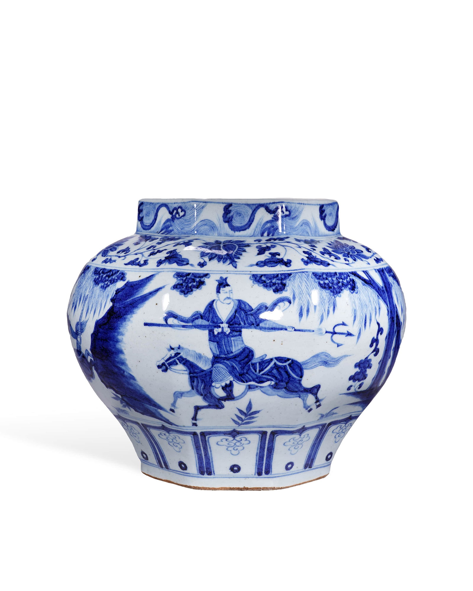 Yuan Qinghua Xiao He chased Han Xin cauldron under the moon.: L:34cm H:30cm