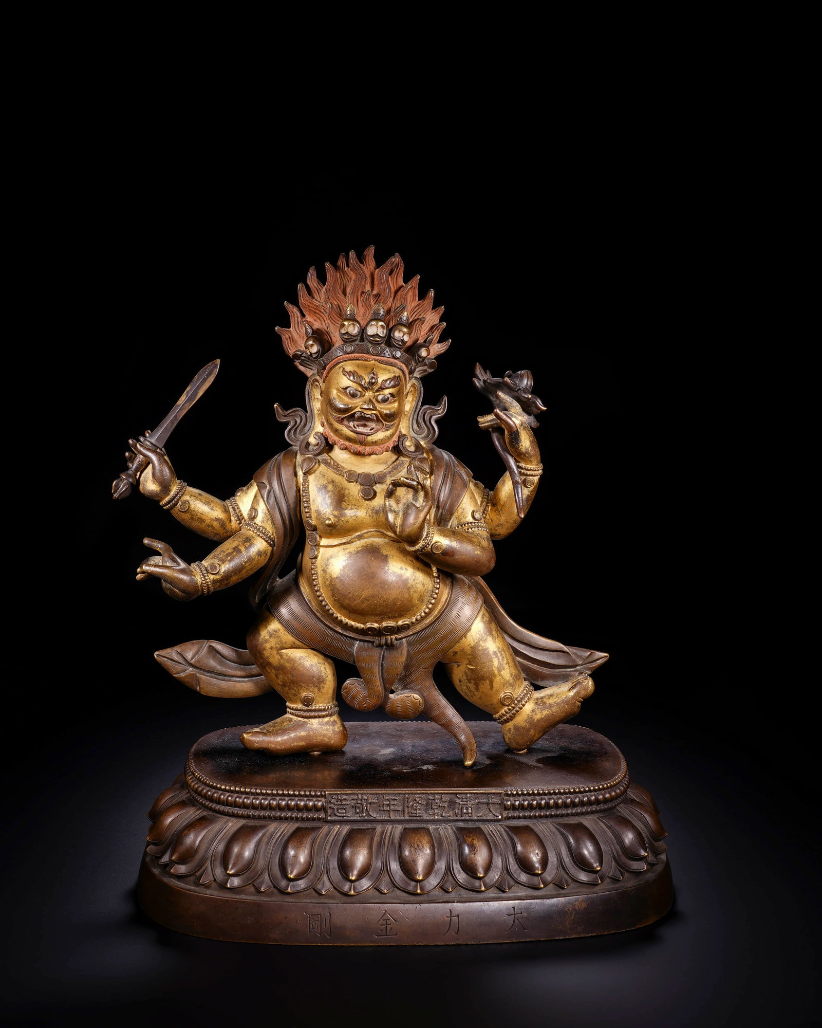 Qingganlong bronze gilt statue of omega supreme: L:23cm H:26cm