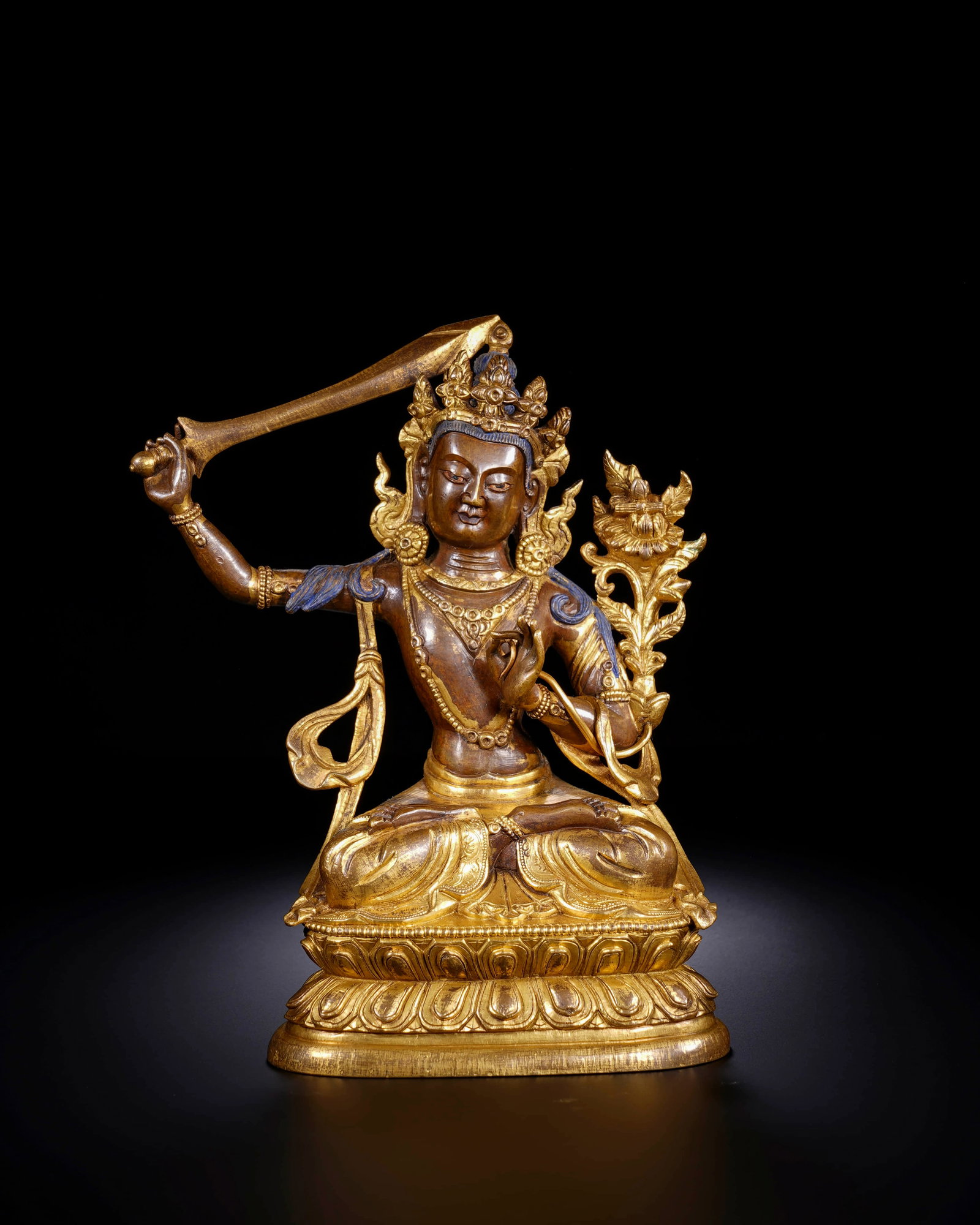 Ming Yongle bronze gilded Manjusri Bodhisattva statue (1 of 5)