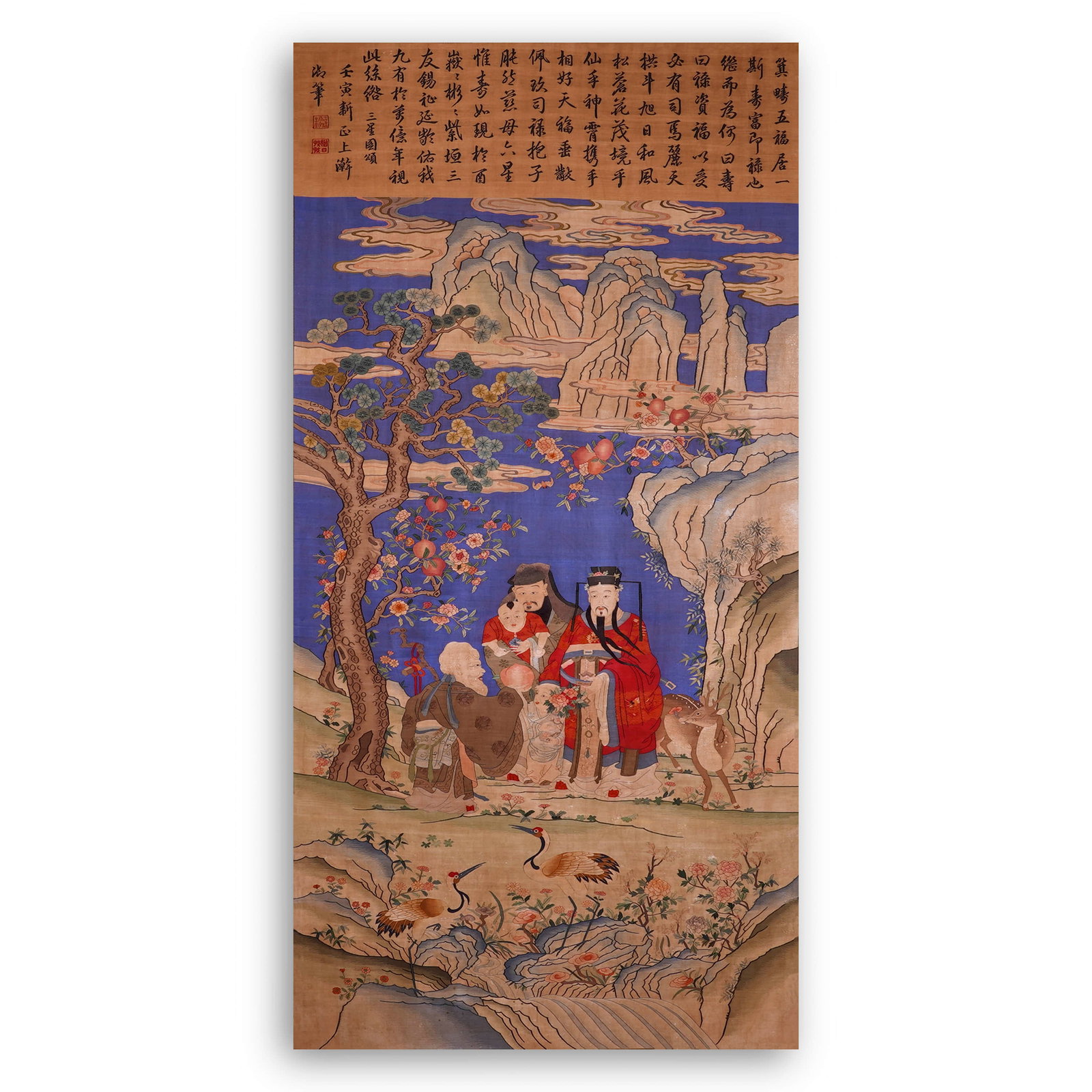 Qing gan long si Yu ti poetry fu lushou three-star map axis: H:172.5cm W:87cm