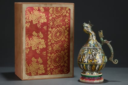 An Archaic Bronze Inlaid Gold and Silver Character and Story Pattern Ewer,With Inscription