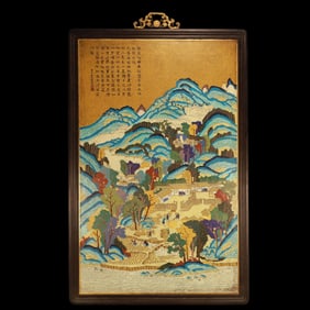 A Huge Cloisonne Landscape and Figure Pattern Hanging Panel,With Poem