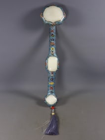 An Exquisite Cloisonne Inlaid White Jade Eight Treasures Pattern Ruyi