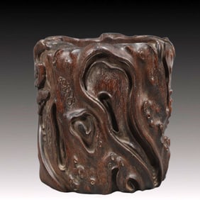 An Exquisite Zitanwood Pine Pattern Brush Pot