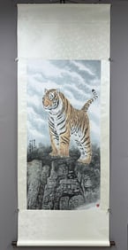 A Chinese Vertical Scroll Ink Painting of Tiger on Paper,Feng Dazhong