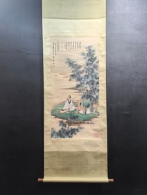 A Chinese Vertical Scroll Ink Painting of Landscape and Figure on Paper,Zhang Daqian