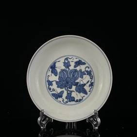 An Exquisite Blue and White Butterfly and Pumpkin Pattern Plate