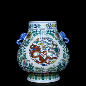 An Exquisite Doucai Lotus,Dragon and Phoenix Pattern Elephant-Ears Vase