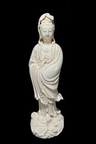 A Solemn Blance-De-Chine Statue of Avalokitesvara