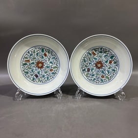 A Pair of Exquisite Doucai Lotus Pattern Plates