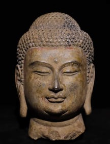 A Solemn Limestone Painted Color Sakyamuni-Head Ornament